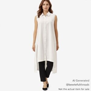 Alfani Size 16 Winter White Sleeveless Button Front Tunic Blouse